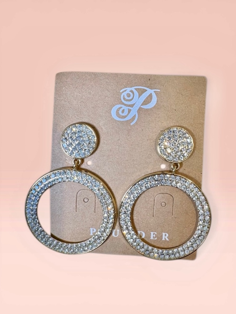 New Plunder Earrings Sparkly Rhinestone Hoops in Gold Tone
